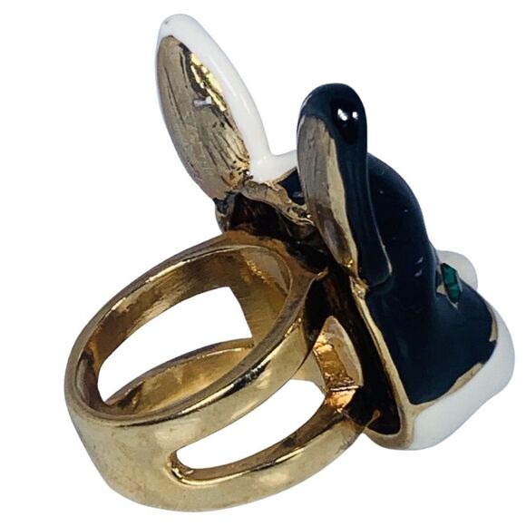 Betsey Johnson French Bulldog Statement Ring Crystal Royal Engagement VTG - Picture 5 of 9